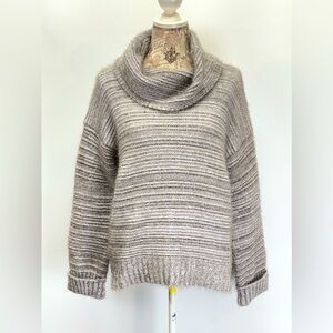 OLIVE & OAK Gray and white fuzzy cowl neck sweater size L